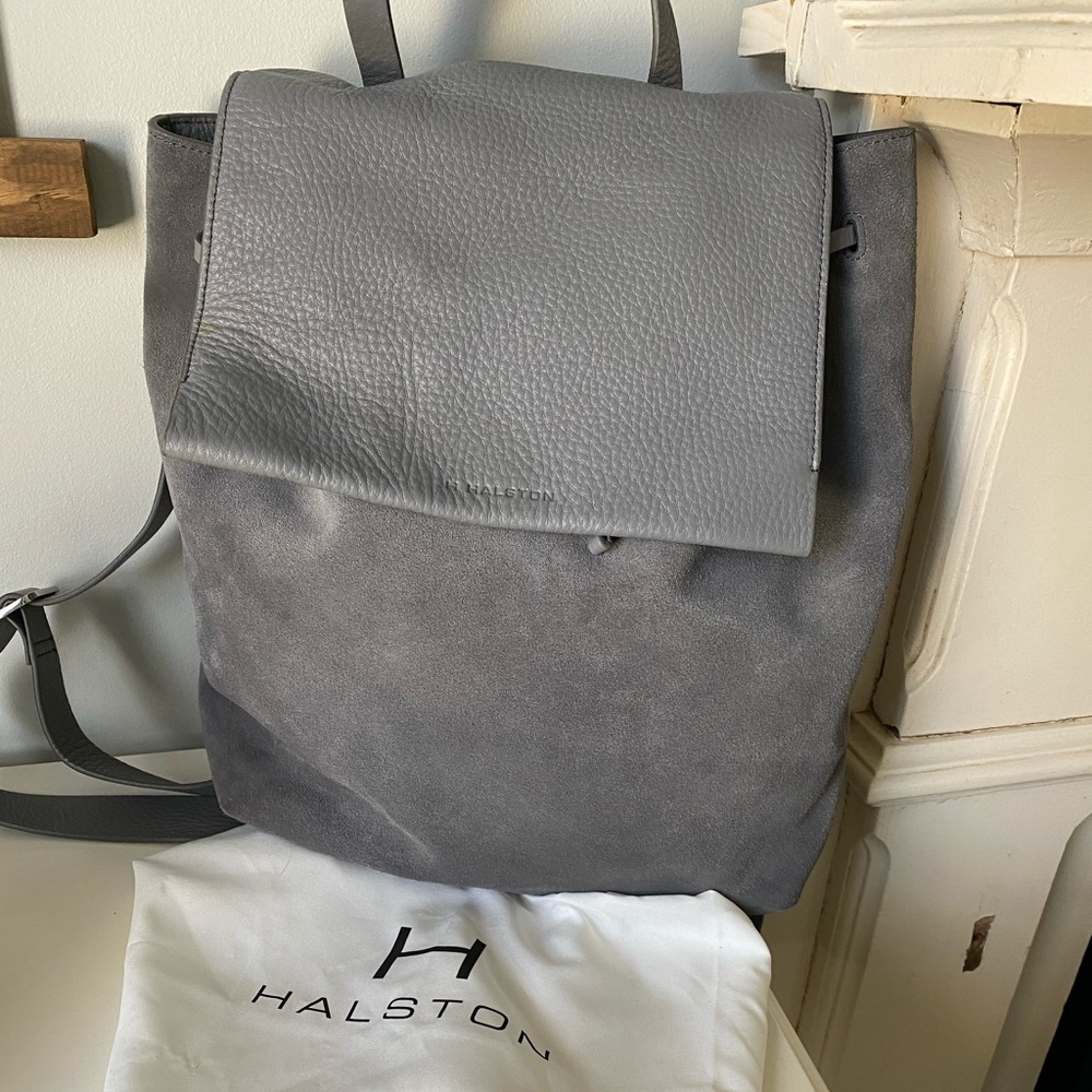 Halston Grey Leather Backpack Purse
